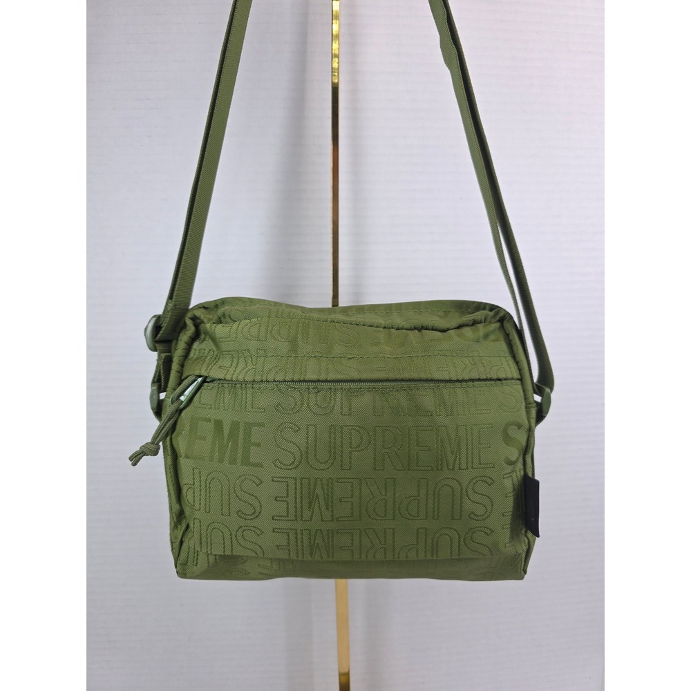 Supreme Cordura Shoulder Bag Olive Green Embossed Logo Crossbody FW22 - Picture 2 of 8